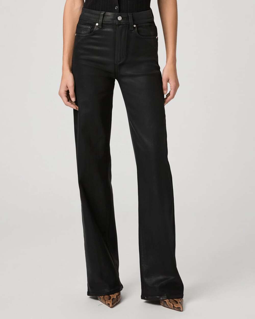 PAIGE Sasha Wide Leg Coated Jeans Black Fog Luxe Coating Size 31